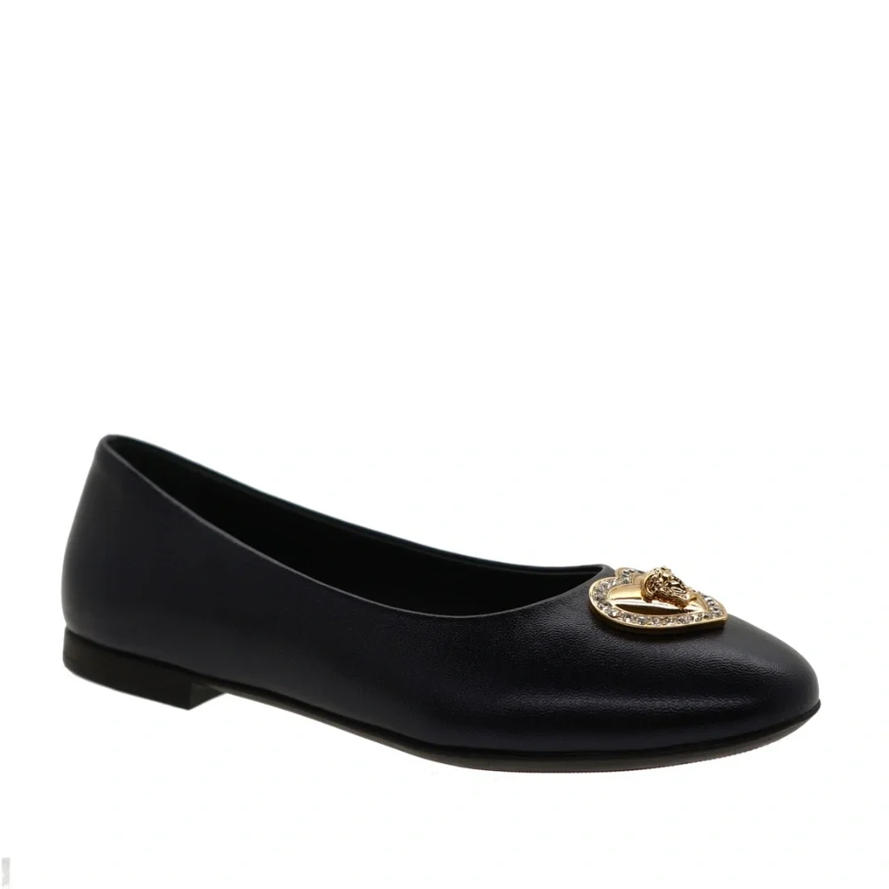 Versace Kids Medusa Girl Flat Ballerina Shoes Black Leather Size 31 / 13 US New